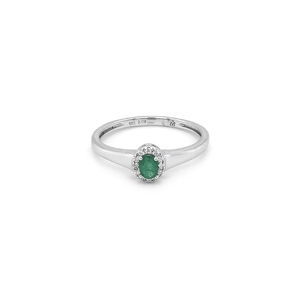 Smaragdring mit Diamanten aus Weißgold