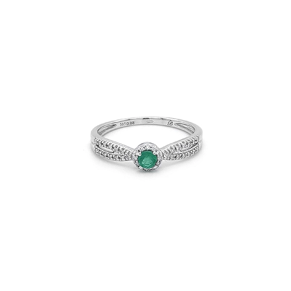 Smaragdring mit Diamanten aus Weißgold