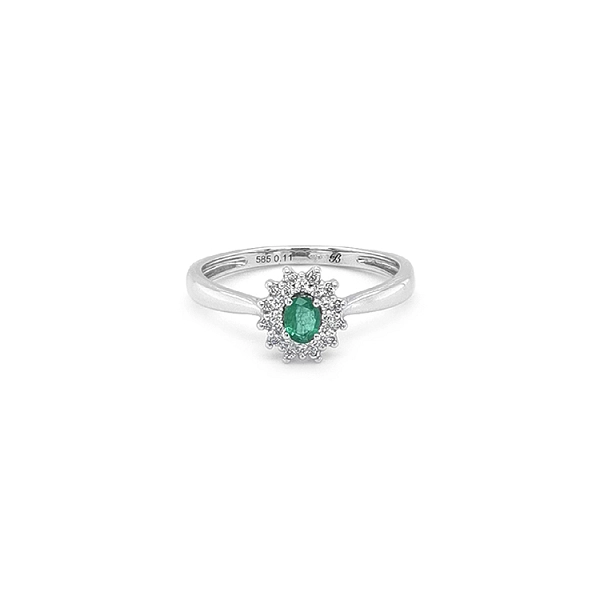 Smaragdring mit Diamanten aus Weißgold