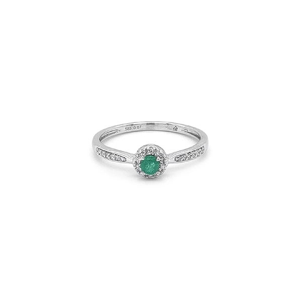 Smaragdring mit Diamanten aus Weißgold