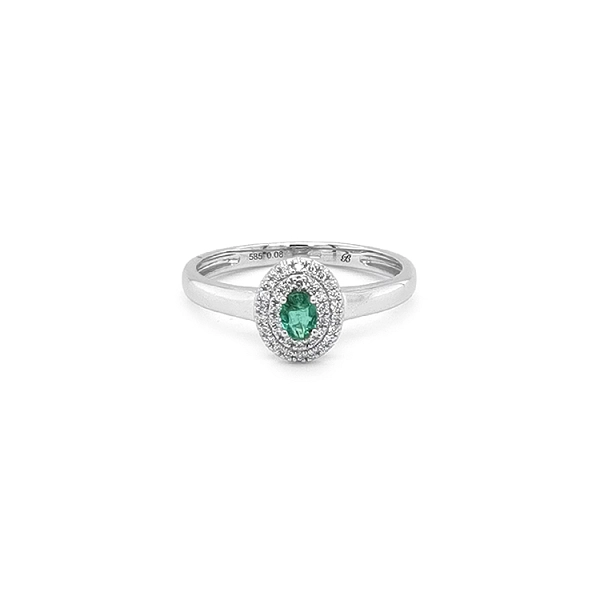 Smaragdring mit Diamanten aus Weißgold