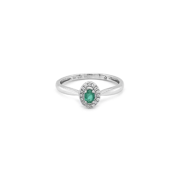 Smaragdring mit Diamanten aus Weißgold