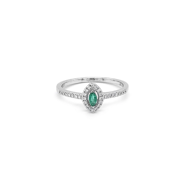 Smaragdring mit Diamanten aus Weißgold