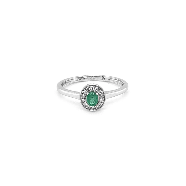 Smaragdring mit Diamanten aus Weißgold
