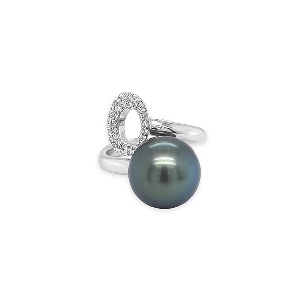 Goldring mit natürlicher Tahiti-Perle und Diamanten