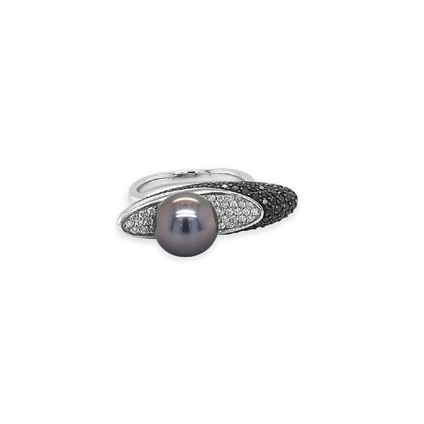 Goldring mit natürlicher Tahiti-Perle und Diamanten
