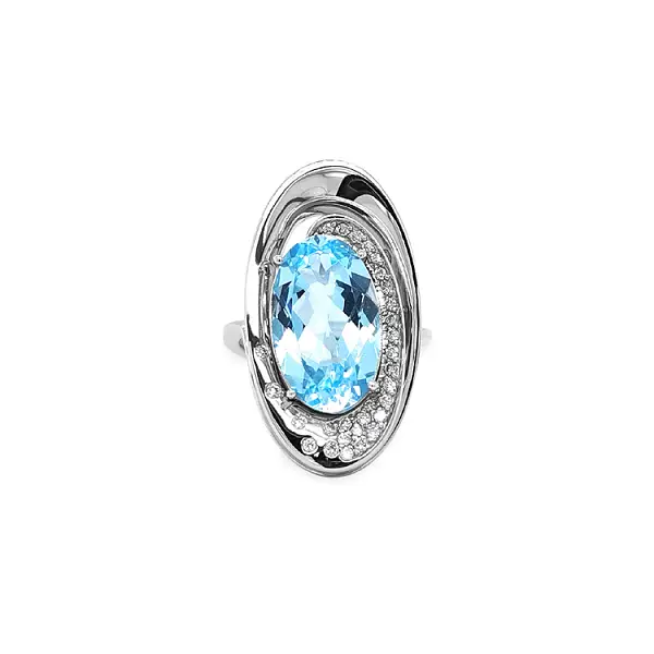 Goldring mit Blautopas und Diamanten