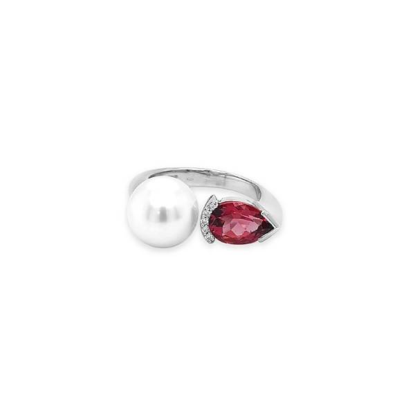 Goldring mit Naturperle und Turmalin