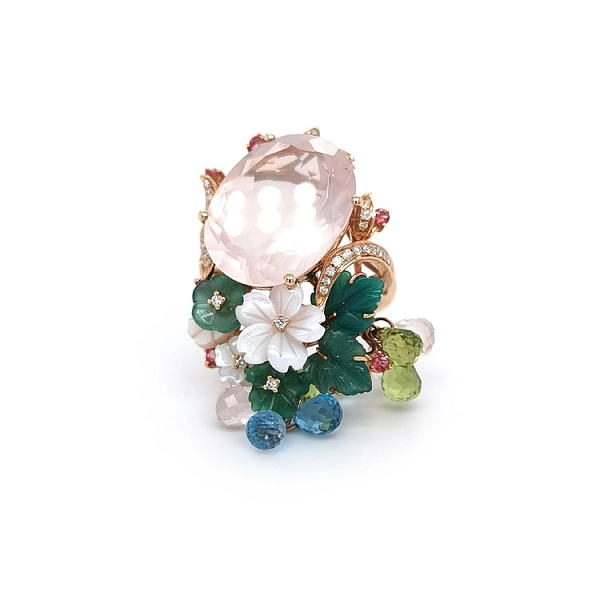 Goldring mit Diamanten und Halbedelsteinen