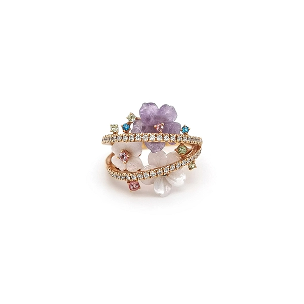 Goldring mit Diamanten und Halbedelsteinen