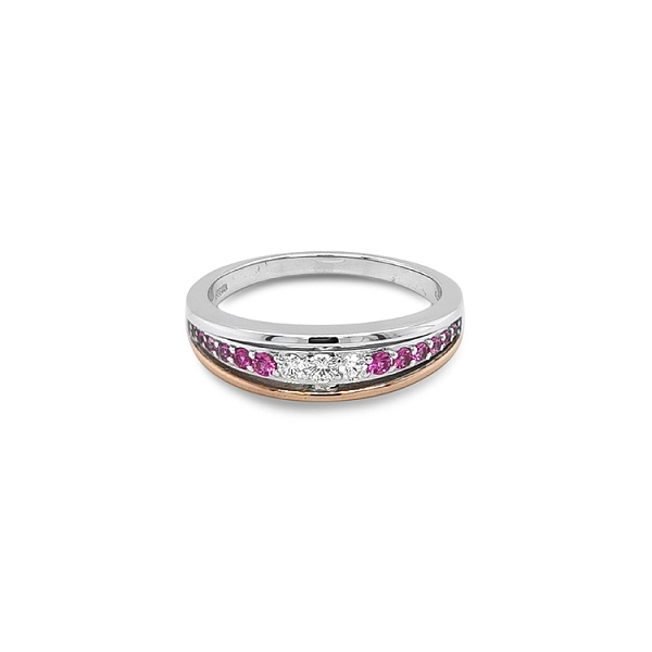 Goldring mit rosa Saphiren und Diamanten