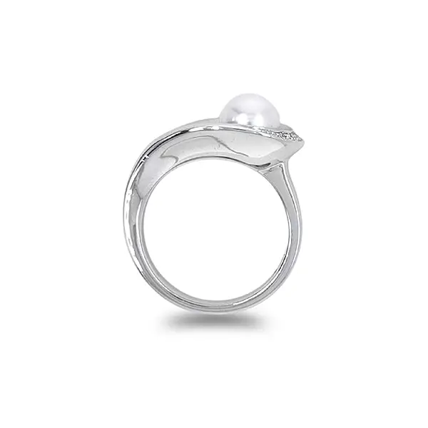 Goldring Naturperle und Diamanten