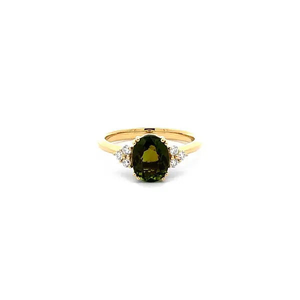 Goldring Grüner Turmalin und Diamanten