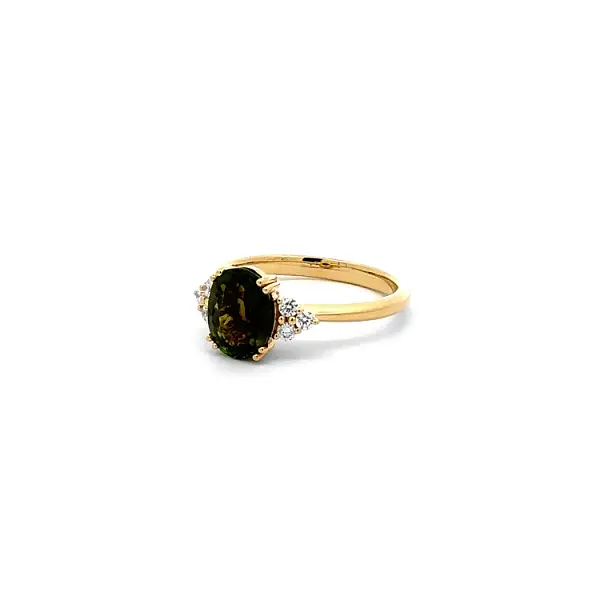 Goldring Grüner Turmalin und Diamanten