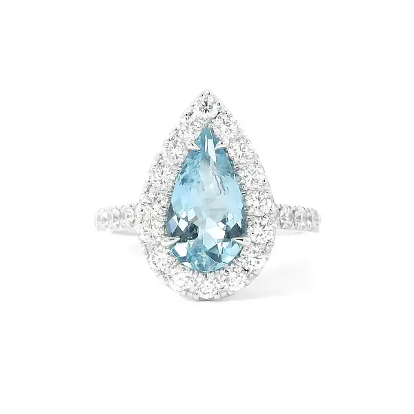 Luxuriöser tropfenförmiger Ring mit Aquamarin und Diamanten
