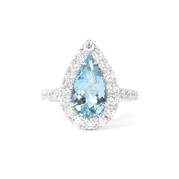 Luxuriöser tropfenförmiger Ring mit Aquamarin und Diamanten