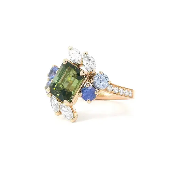 Ring Elegance of Nature - Turmalin in Kombination mit Saphiren und Diamanten