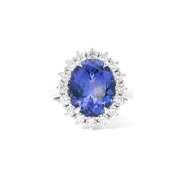 Exklusiver Ring aus Weißgold mit Tansanit und funkelndem Diamant