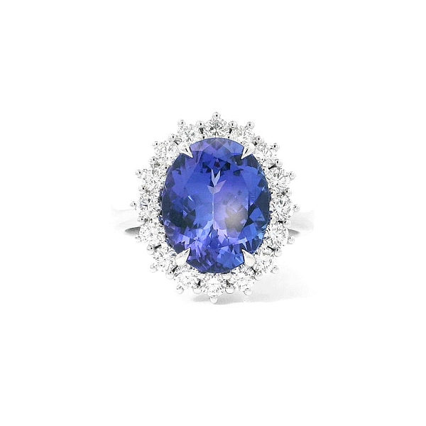 Exklusiver Ring aus Weißgold mit Tansanit und funkelndem Diamant