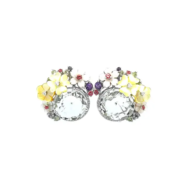 Goldohrringe mit Halbedelsteinen und Diamanten