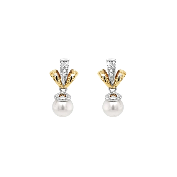 Goldohrringe Naturperlen und Diamanten