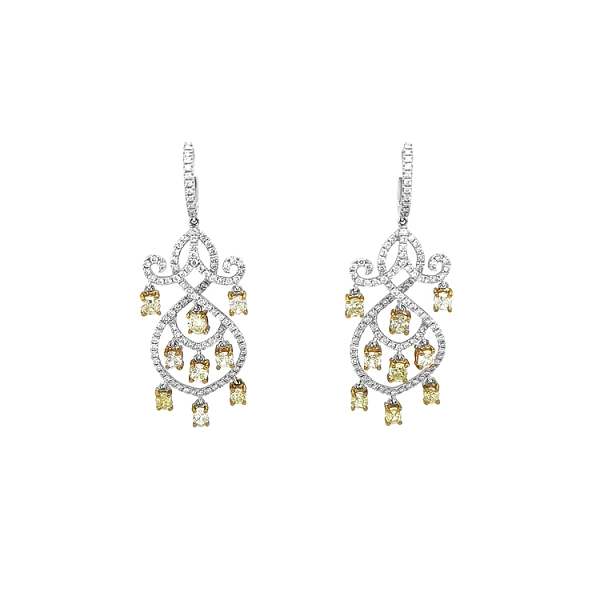 Goldohrringe mit gelben und weißen Diamanten