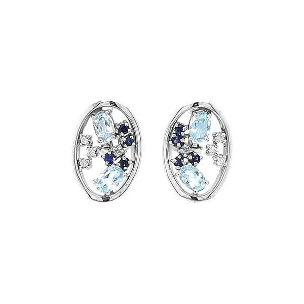 Goldohrringe mit Aquamarinen, Saphiren und Diamanten