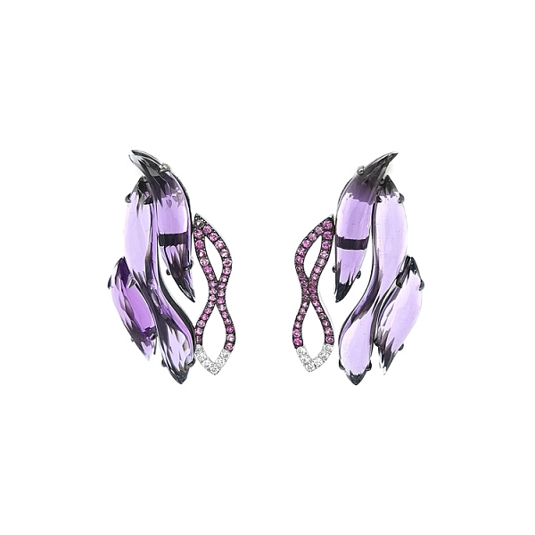 Goldohrringe mit Amethysten, rosa Saphiren und Diamanten