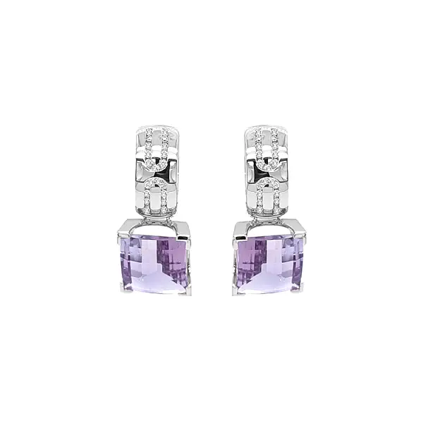 Goldohrringe mit Amethysten und Diamanten