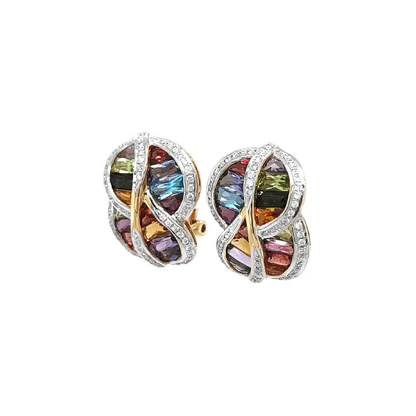 Gold-Ohrringe Halbedelsteine und Diamanten