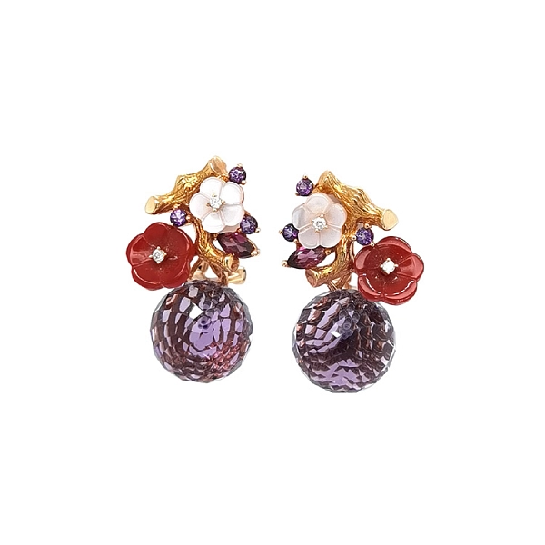 Gold-Ohrringe Halbedelsteine und Diamanten