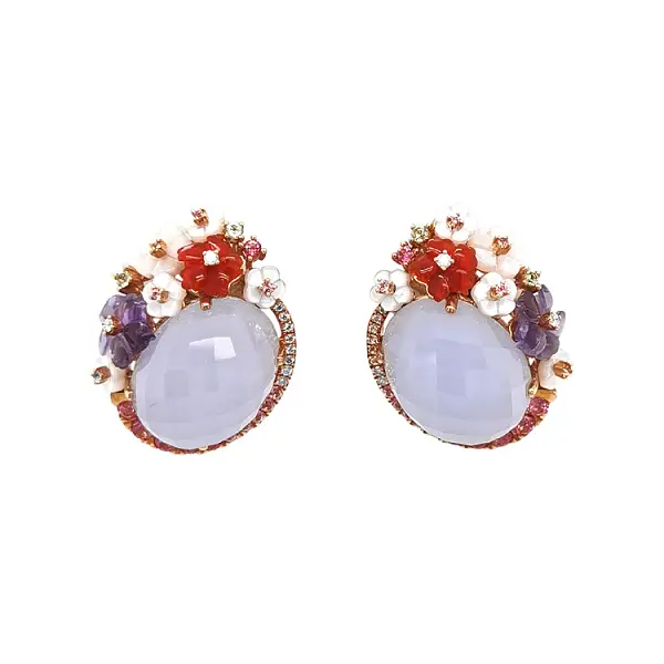 Gold-Ohrringe Halbedelsteine und Diamanten