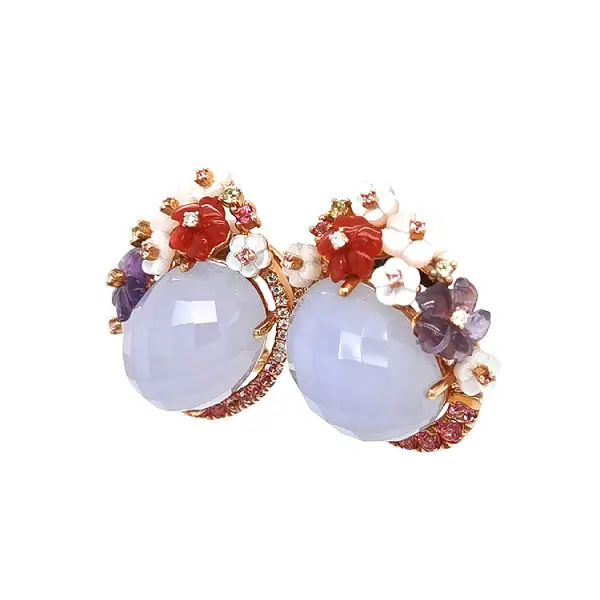 Gold-Ohrringe Halbedelsteine und Diamanten