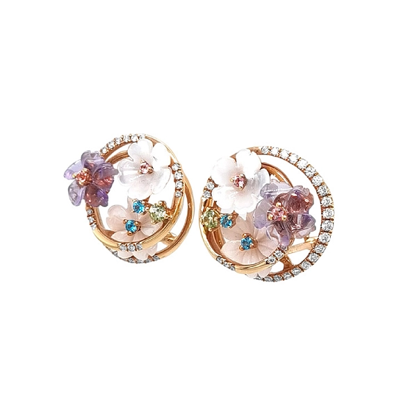 Gold-Ohrringe Halbedelsteine und Diamanten