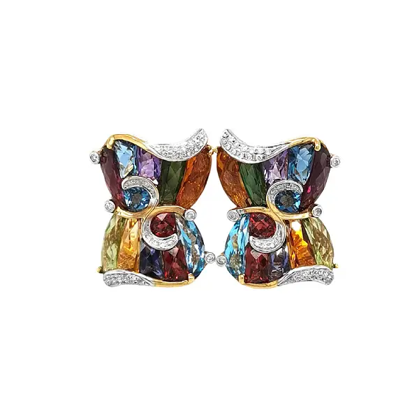 Gold-Ohrringe Halbedelsteine und Diamanten