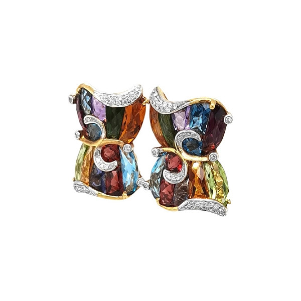 Gold-Ohrringe Halbedelsteine und Diamanten
