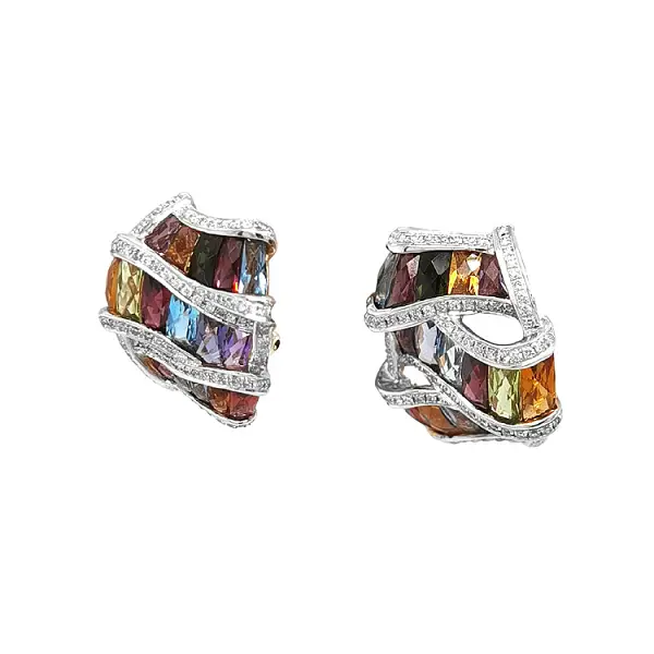 Gold-Ohrringe Halbedelsteine und Diamanten