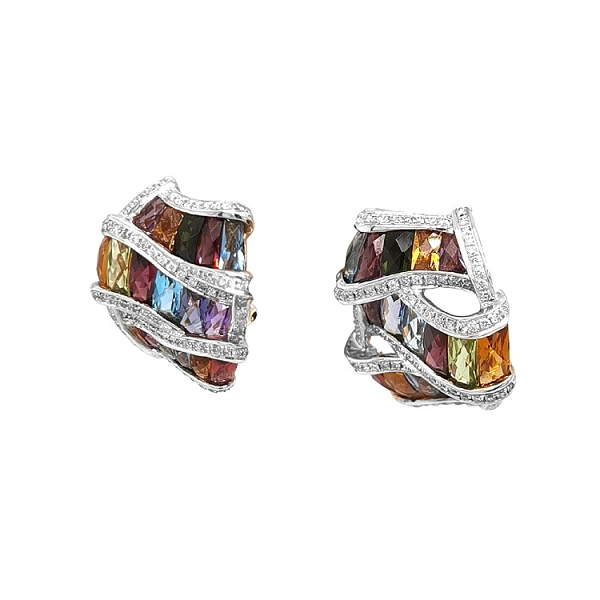 Gold-Ohrringe Halbedelsteine und Diamanten