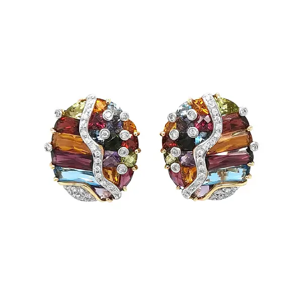 Gold-Ohrringe Halbedelsteine und Diamanten