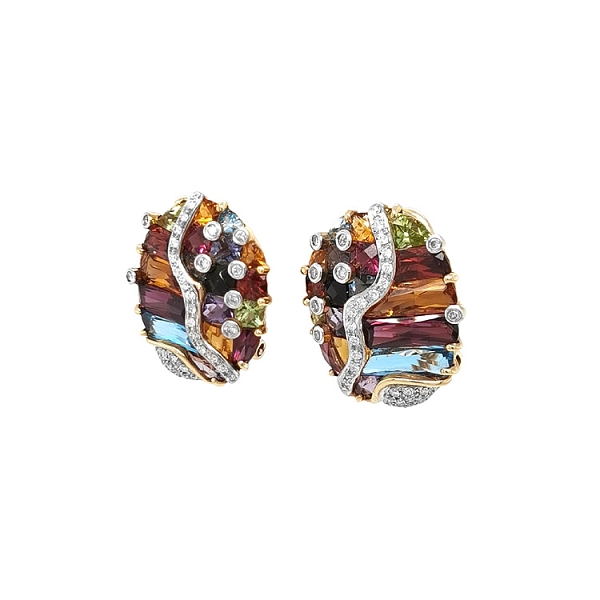 Gold-Ohrringe Halbedelsteine und Diamanten