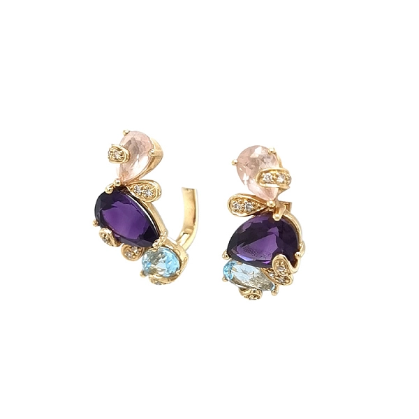 Gold-Ohrringe Halbedelsteine und Diamanten
