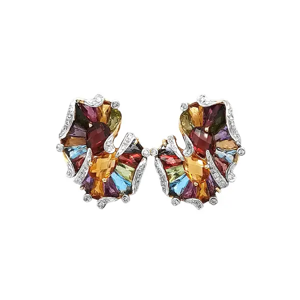 Gold-Ohrringe Halbedelsteine und Diamanten