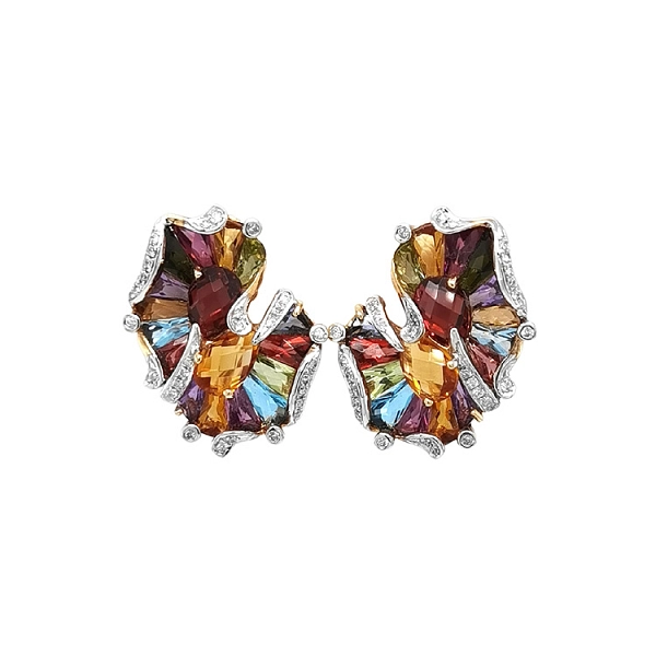 Gold-Ohrringe Halbedelsteine und Diamanten