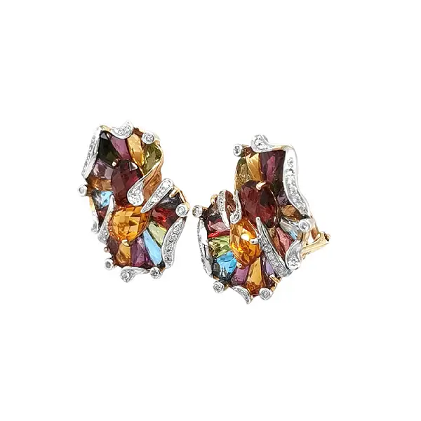 Gold-Ohrringe Halbedelsteine und Diamanten