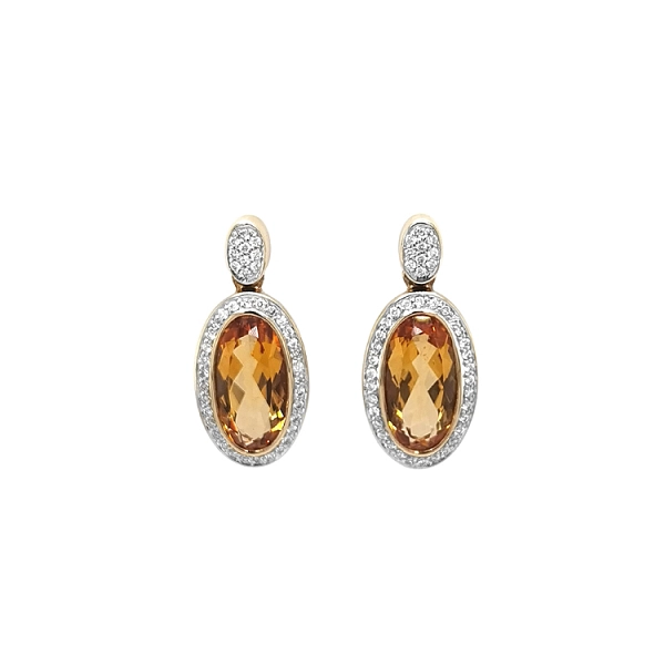 Gold-Ohrringe Citrin und Diamanten