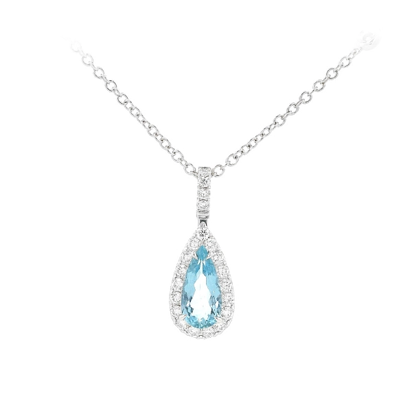 Luxusschmuck mit Aquamarin in Tropfenform und Damant Halo