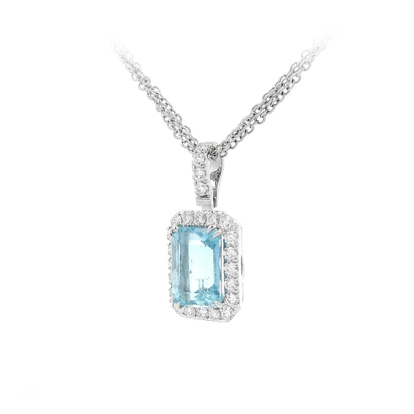Elegante Halskette aus Weißgold mit Aquamarin und Diamanten