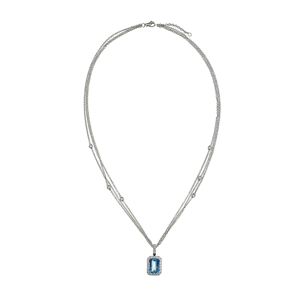Elegante Halskette aus Weißgold mit Aquamarin und Diamanten