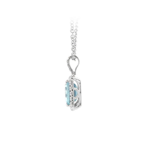 Exklusive Halskette mit Aquamarin, umgeben von Diamanten