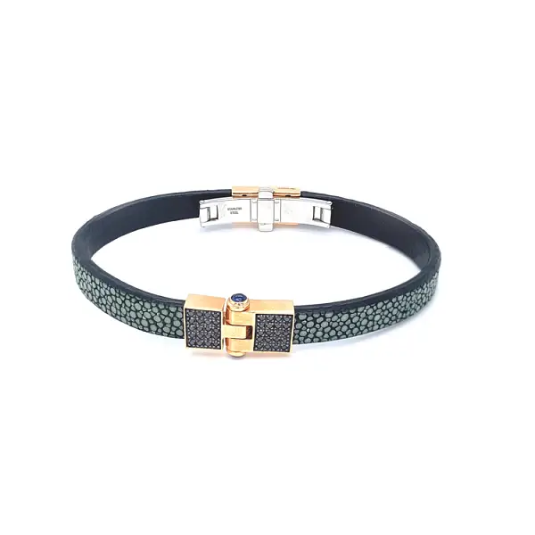 Goldarmband Baraka mit Leder und schwarzen Diamanten BR231081